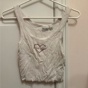 Aritzia White Tank Top with Pink Heart Detail